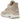 Air Jordan 4 Retro Cozy Girl sneakers sideprofil i beige læder med mørke snørebånd, quiltet struktur og synlig Air-enhed i mellemsålen.