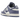 Nike Dunk Low World Indigo Mini Swoosh sneakers i profil med hvid læderbase, indigo blå overlays, hvide snørebånd og broderet mini-swoosh på tåen.