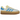 Adidas Gazelle Bold Almost Blue Yellow sneakers i profil med blå ruskindsoverdel, gul sål og de ikoniske hvide takkede striber.