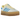 Adidas Gazelle Bold Almost Blue Yellow sneakers i profil med blåt ruskind, gule striber og den karakteristiske tykke platform-sål i hvid