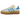 Adidas Gazelle Bold Almost Blue Yellow sneakers set fra siden med platformsål, lyseblå ruskindsoverdel og ikoniske gule striber