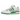 Adidas Forum Low White Green Lucid Pink sneakers i vinklet visning med hvid læderoverdel, grønne detaljer, pink hæl og klassisk snøresystem.