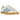 Adidas Gazelle Indoor Light Blue Floral sneakers set fra siden med lyseblå blomsterdetaljer, ruskindsdetaljer og en klassisk brun gummisål