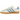 Adidas Gazelle Indoor Light Blue Floral sneakers set fra siden med lyseblå overdel, blåt blomsterprint og den klassiske brune gummisål
