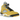Air Jordan 5 Retro Tokyo T23 sneakers i profilvisning med gul nubuck-overdel, sort mellemsål med flammer og gennemsigtig sål