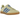 Adidas Gazelle Indoor Powder Yellow Royal Blue sneakers i sideprofil med gul overdel i ruskind, blå striber og semitransparent gummisål
