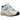 New Balance 530 White Blue Oasis sneakers i skrå vinkel, med hvid overdel, blå detaljer på logoet og den komfortable Abzorb-sål
