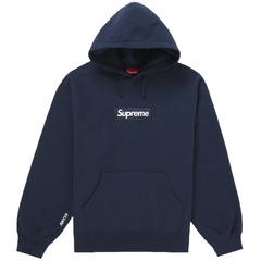 Supreme Box Logo Hooded Sweatshirt (FW25) Navy sweatshirts med ikonisk rødt boksenlogo på brystet, justerbar hætte og kængurulomme foran