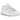 Nike Air More Uptempo Low Triple White sneakers i vinklet visning med hvid læderoverdel, store 'AIR' bogstaver og hvid sål