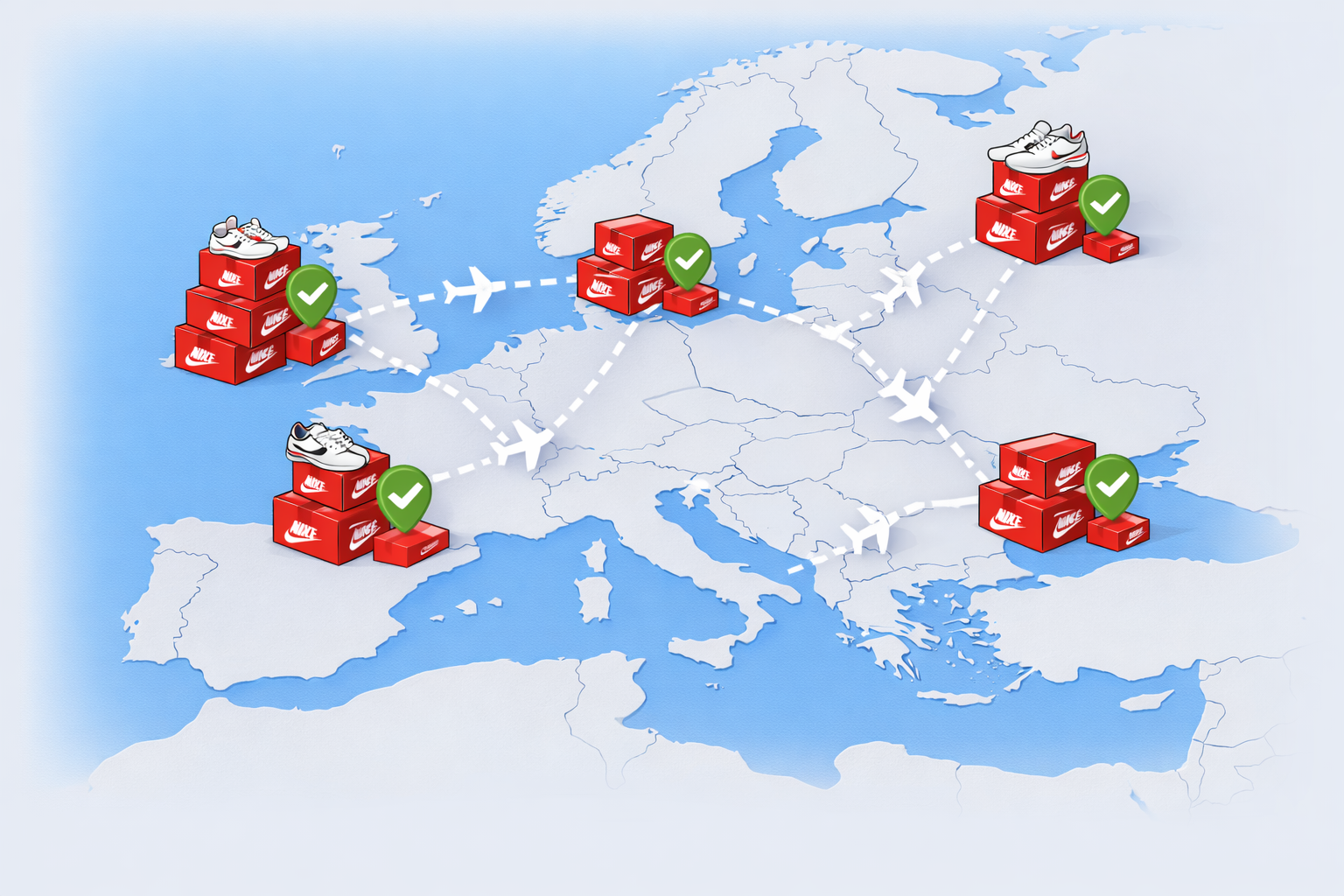 Netværk af sneakerforhandlere i Europa