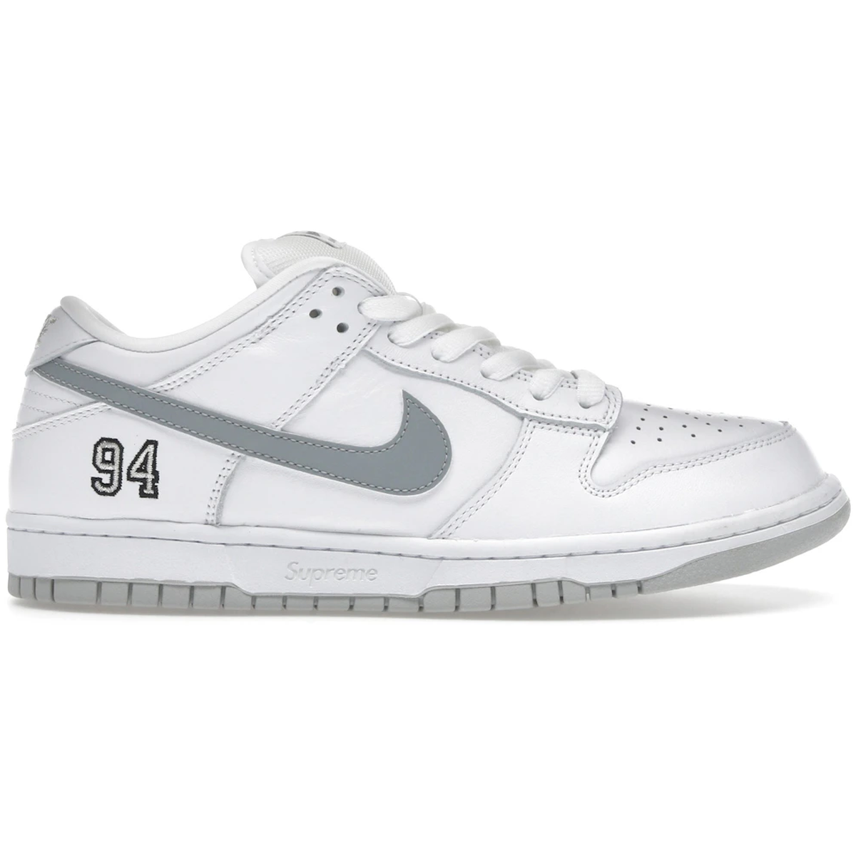 Nike SB Dunk Low Supreme 94 White Metallic Silver