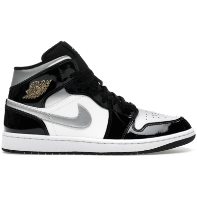 Air Jordan 1 Mid Patent Black Silver Metallic Gold